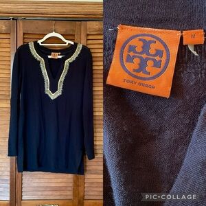 Tory Burch black beaded Dove tunic sweater size medium.